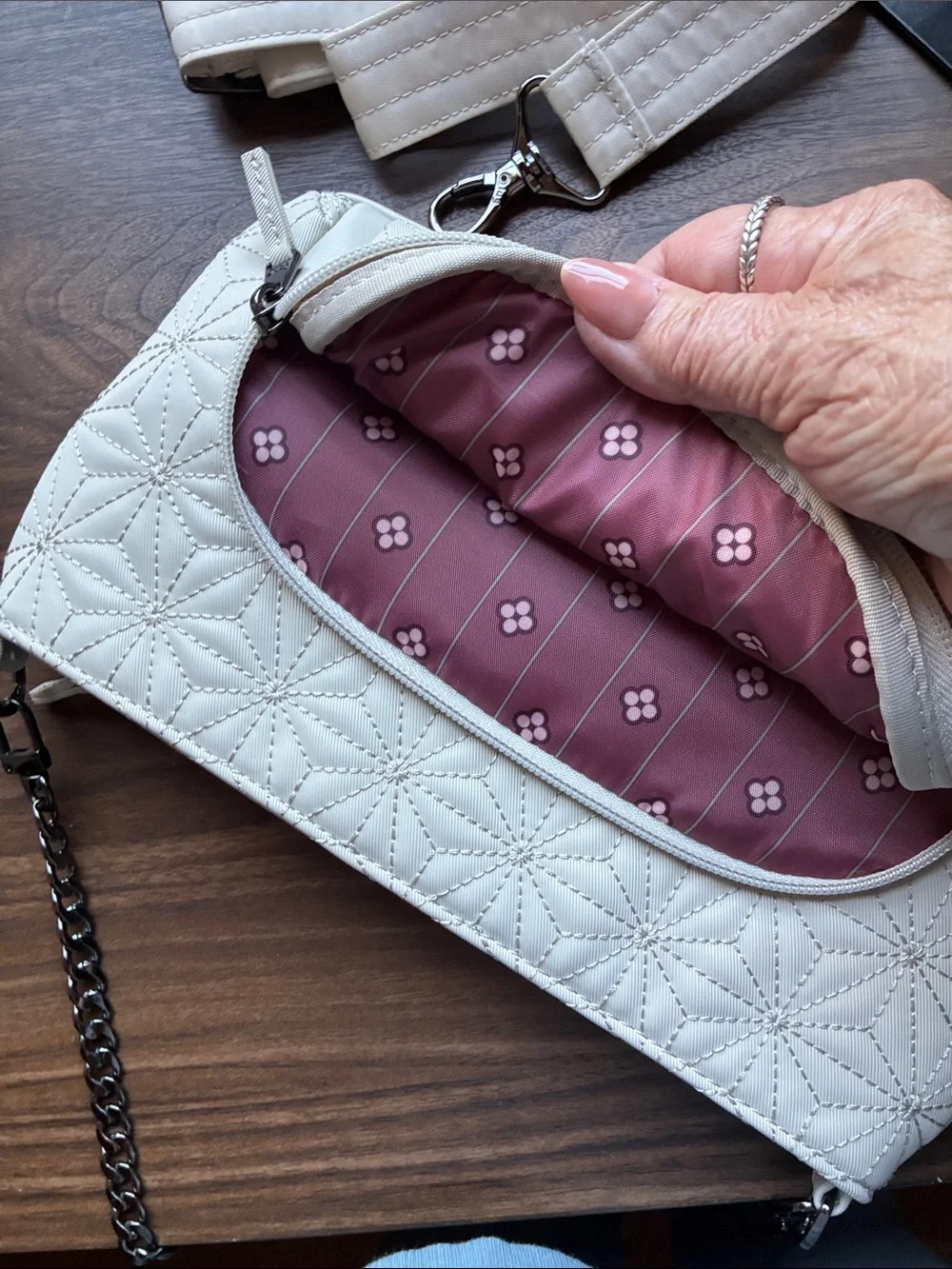 Quilted White Crossbody Bag with Chain and Strap Lug Flyer